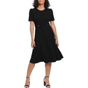 London Times Short Sleeve Fit and Flare Midi Dress Size 6 Taps Minimal Fall NWT